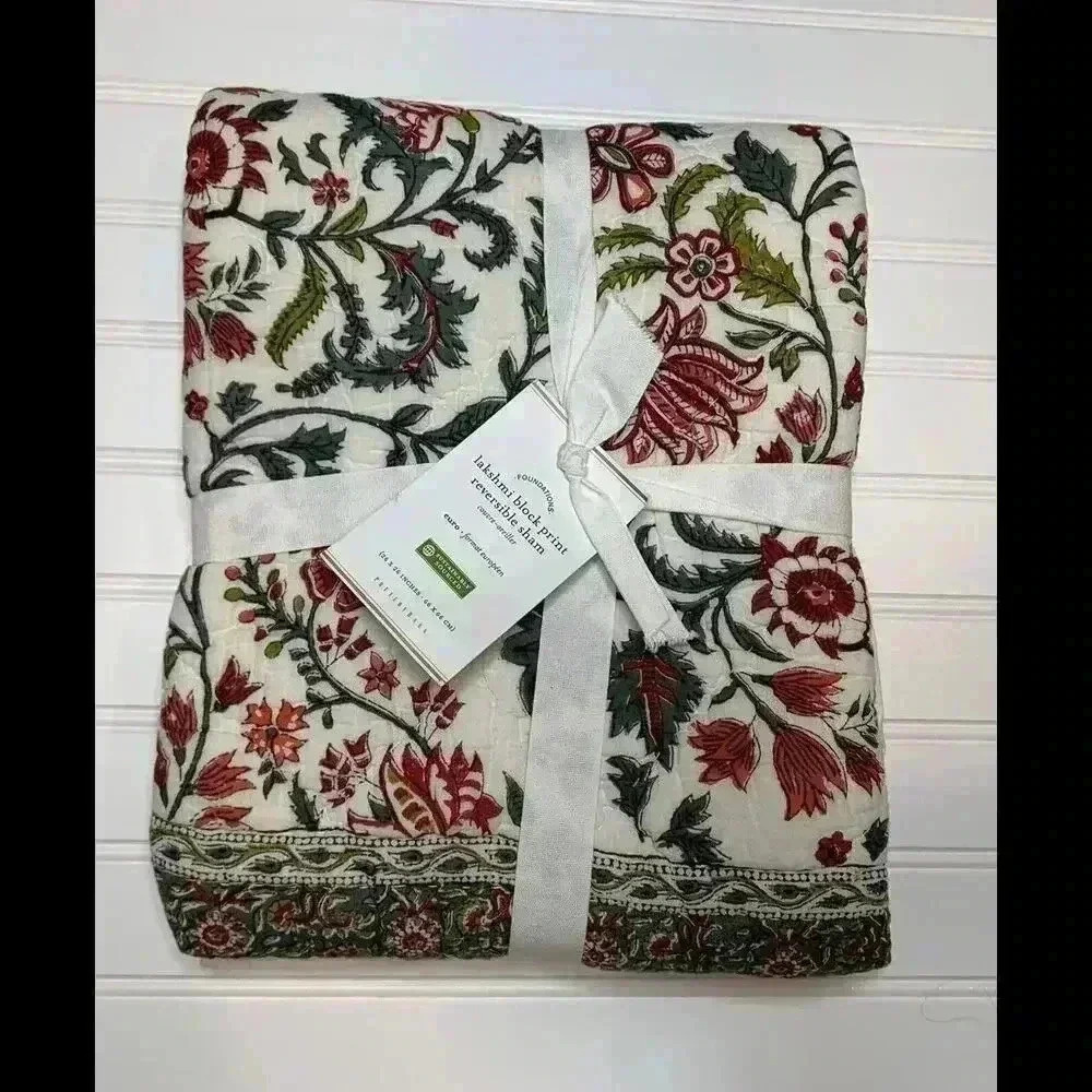 Pottery Barn Lakshmi Reversible Block Print Euro Sham NEW